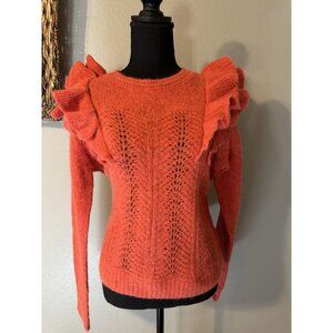 Anthropologie Atelier Reve Baked Apple Ruffle Sweater L Large Alpaca Wool